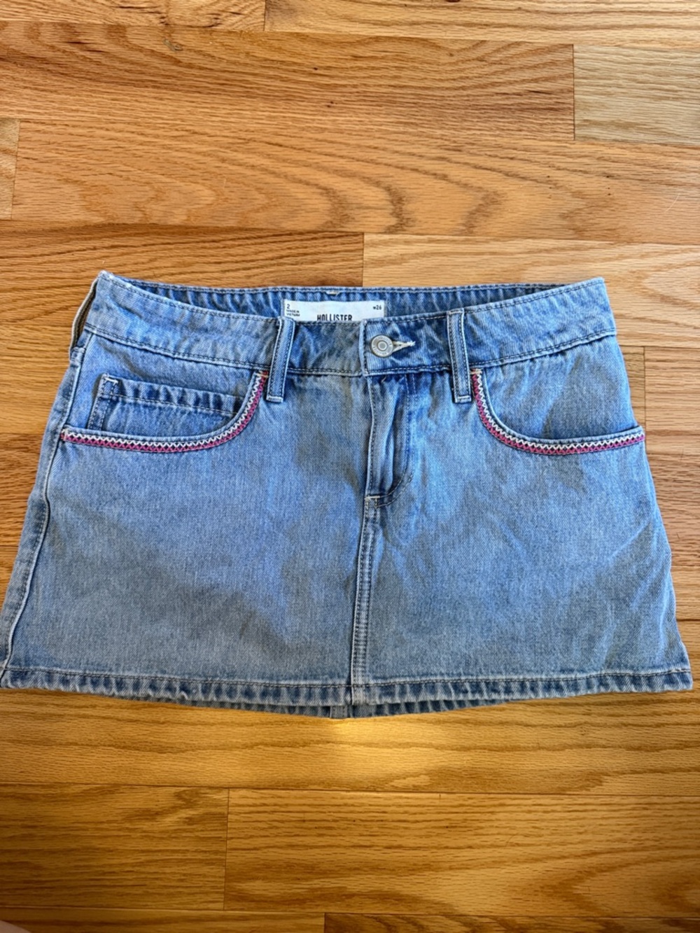 Hollister Light Blue Denim Mini Skirt with Pink Accent - size 2